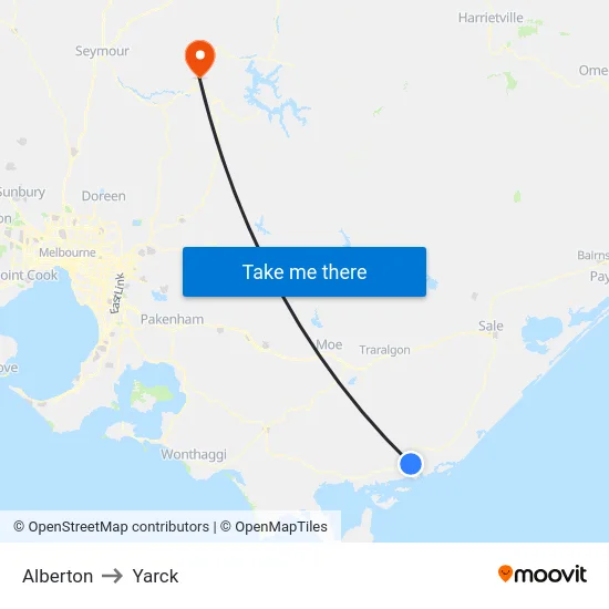 Alberton to Yarck map