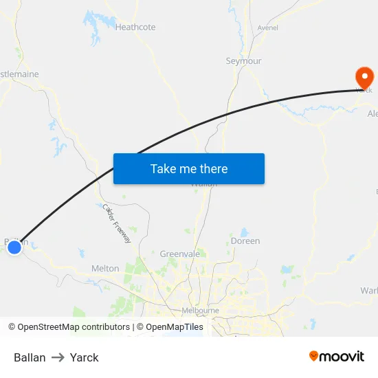 Ballan to Yarck map