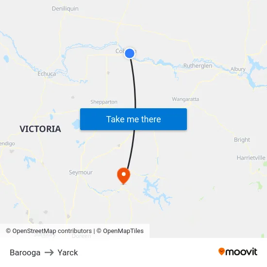 Barooga to Yarck map