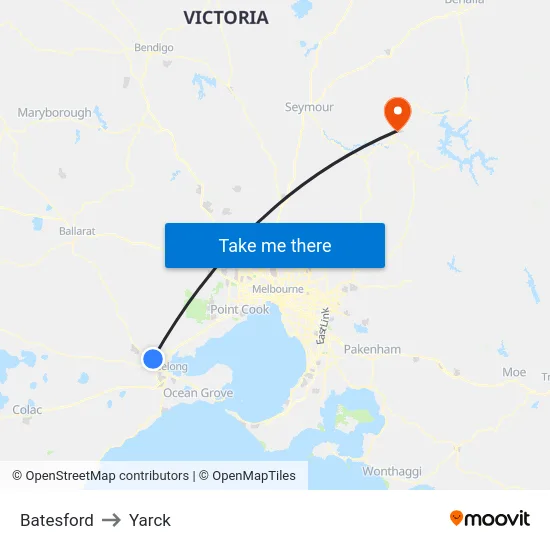 Batesford to Yarck map