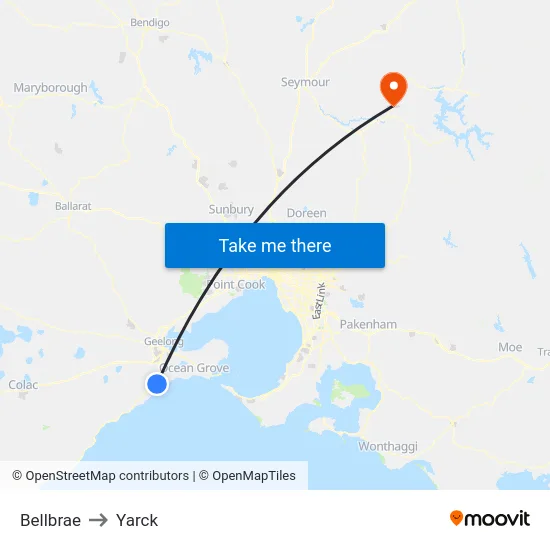 Bellbrae to Yarck map