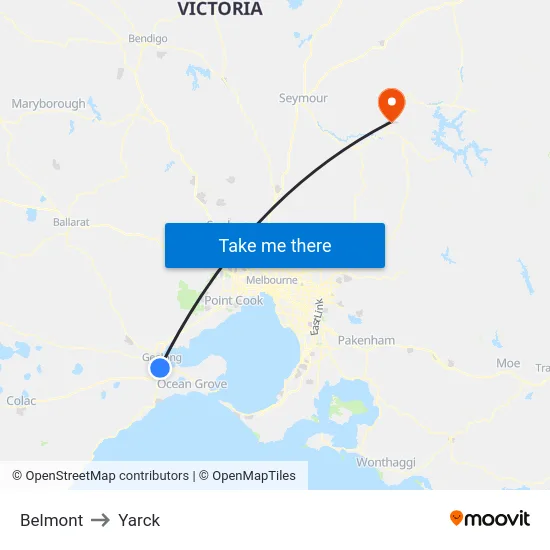 Belmont to Yarck map