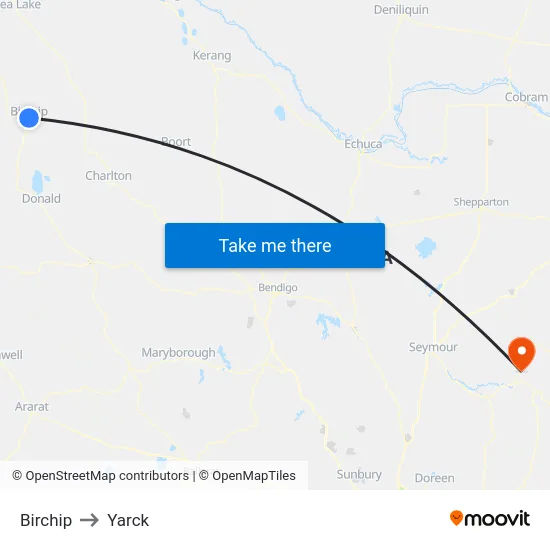 Birchip to Yarck map