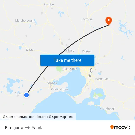 Birregurra to Yarck map