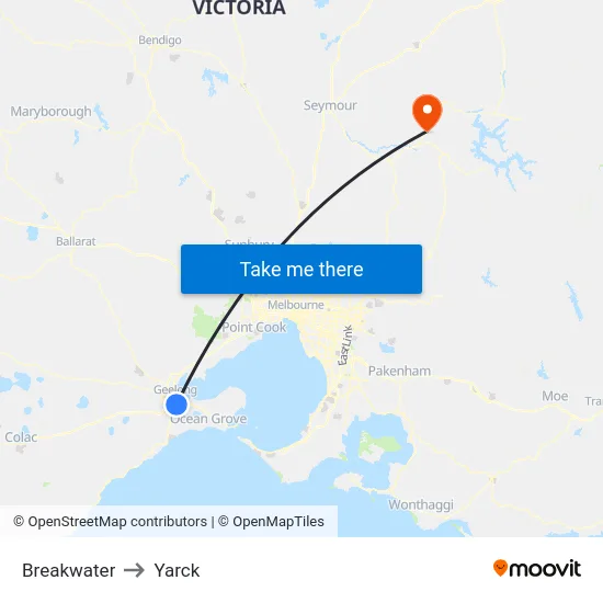 Breakwater to Yarck map