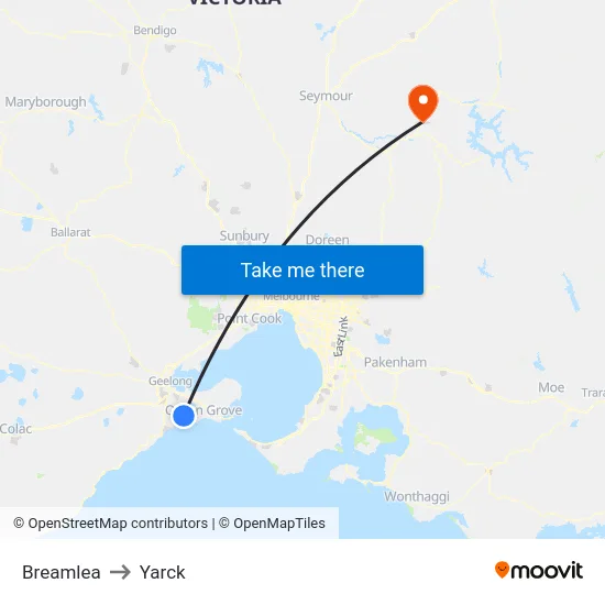 Breamlea to Yarck map