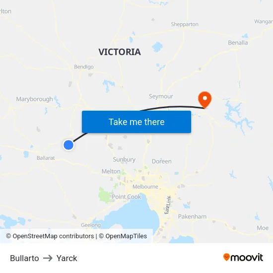 Bullarto to Yarck map