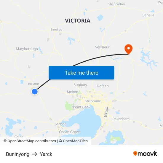 Buninyong to Yarck map