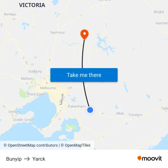 Bunyip to Yarck map