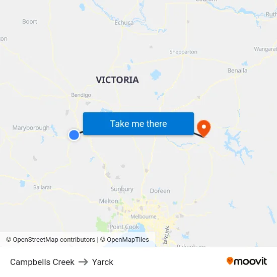Campbells Creek to Yarck map