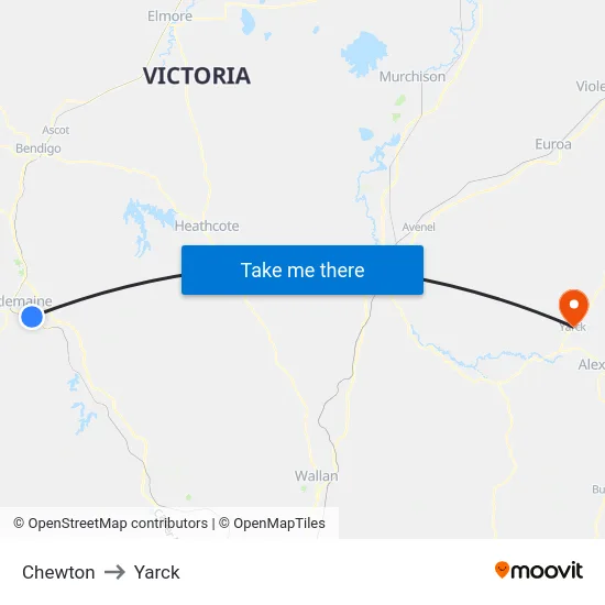 Chewton to Yarck map