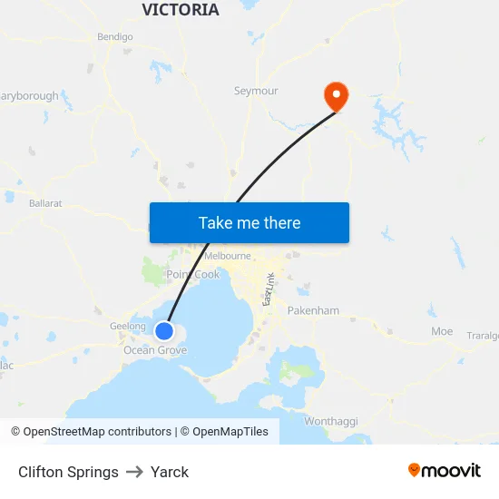 Clifton Springs to Yarck map