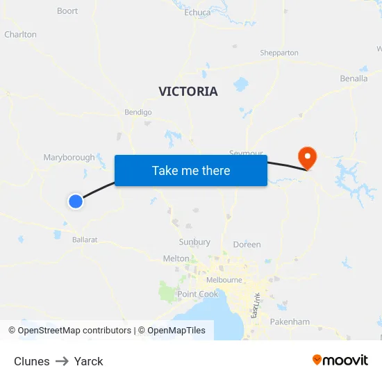 Clunes to Yarck map