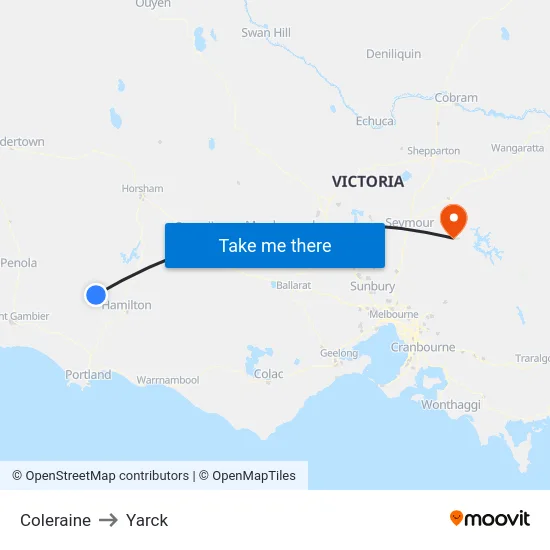 Coleraine to Yarck map