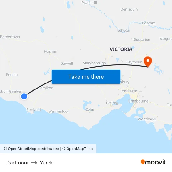 Dartmoor to Yarck map