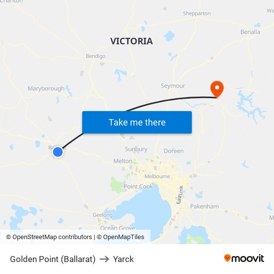 Golden Point (Ballarat) to Yarck map
