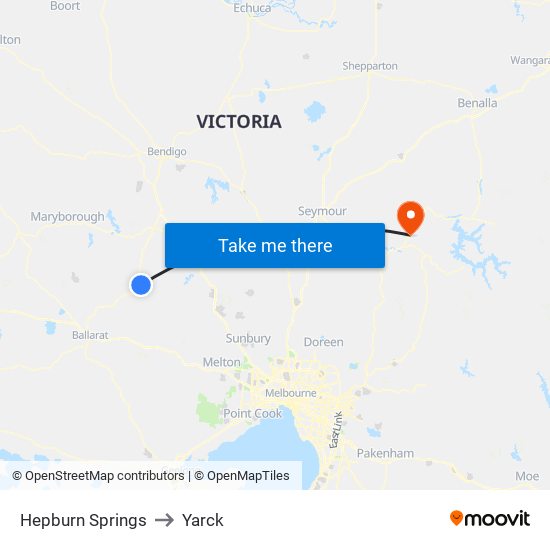 Hepburn Springs to Yarck map