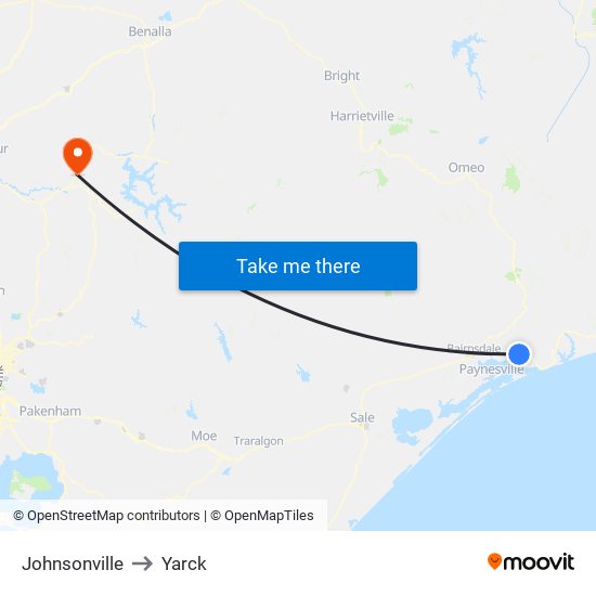 Johnsonville to Yarck map