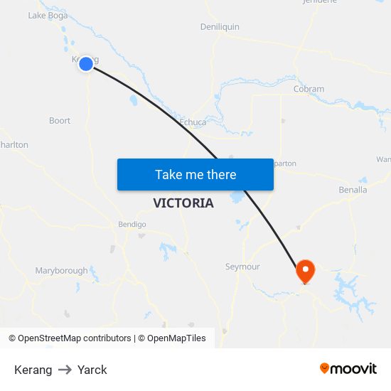 Kerang to Yarck map