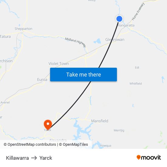 Killawarra to Yarck map