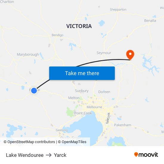 Lake Wendouree to Yarck map