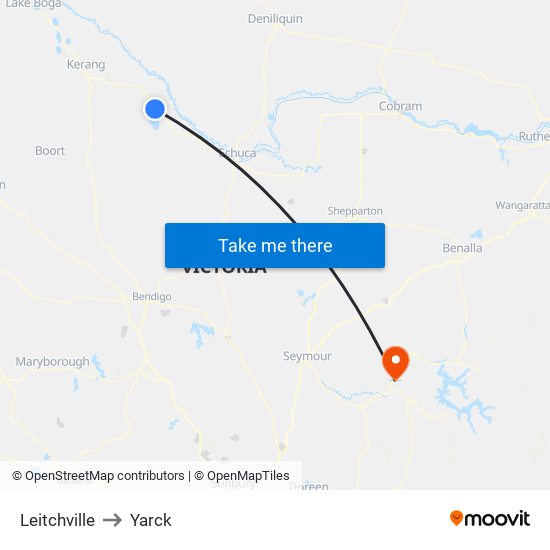 Leitchville to Yarck map