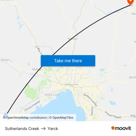 Sutherlands Creek to Yarck map
