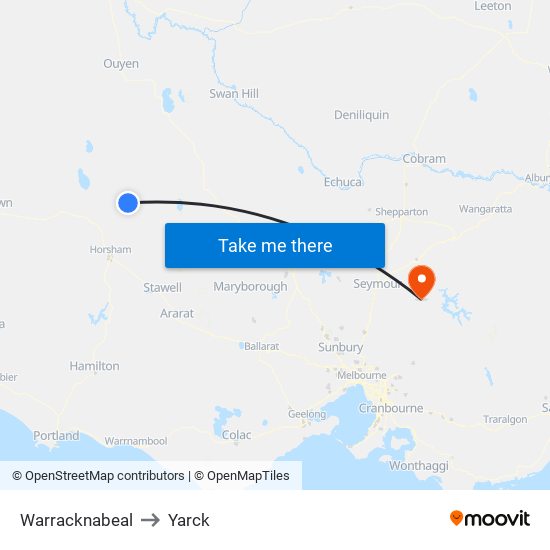 Warracknabeal to Yarck map