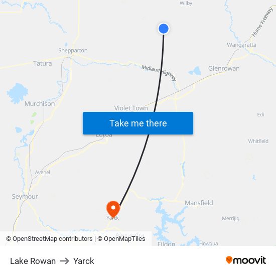 Lake Rowan to Yarck map