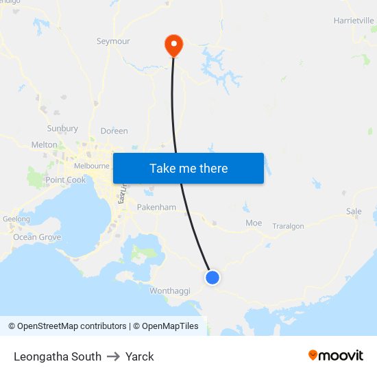 Leongatha South to Yarck map