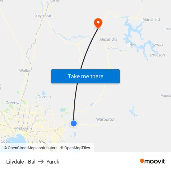 Lilydale - Bal to Yarck map