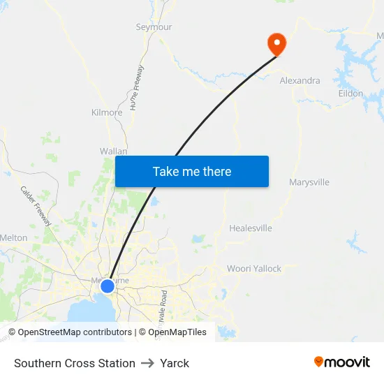 Southern Cross Station to Yarck map