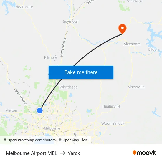Melbourne Airport MEL to Yarck map