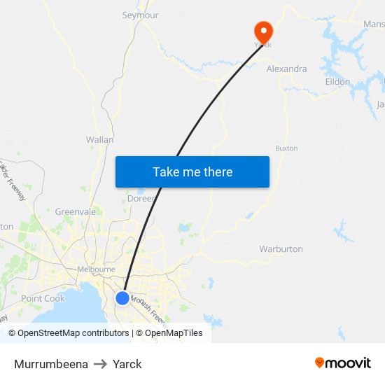 Murrumbeena to Yarck map