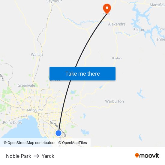 Noble Park to Yarck map