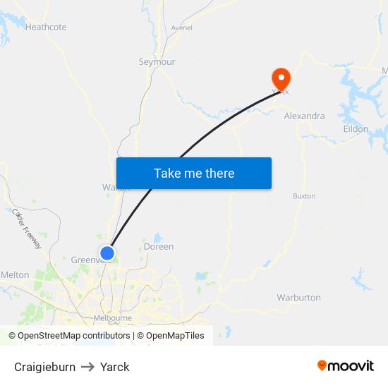 Craigieburn to Yarck map