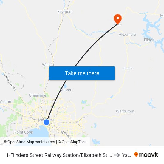 1-Flinders Street Railway Station/Elizabeth St (Melbourne City) to Yarck map