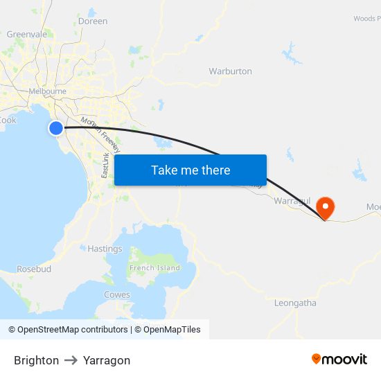 Brighton to Yarragon map