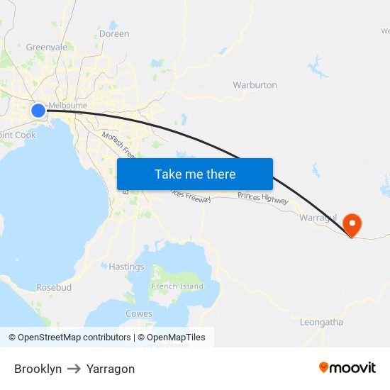 Brooklyn to Yarragon map
