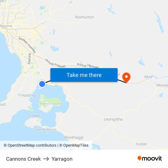 Cannons Creek to Yarragon map