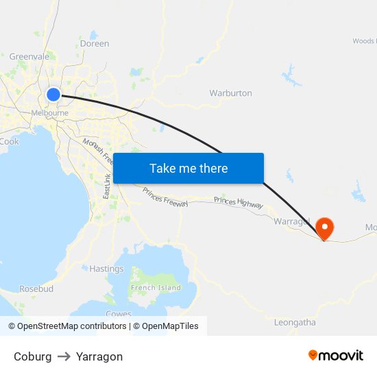 Coburg to Yarragon map