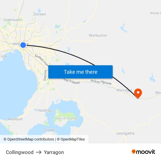 Collingwood to Yarragon map