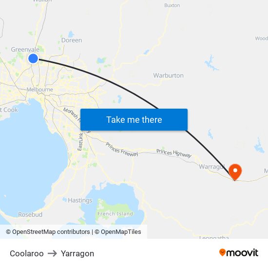Coolaroo to Yarragon map