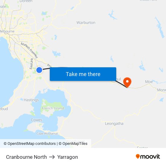 Cranbourne North to Yarragon map