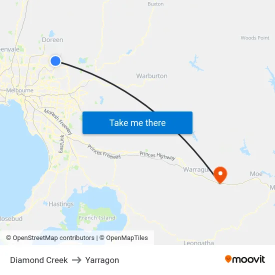 Diamond Creek to Yarragon map