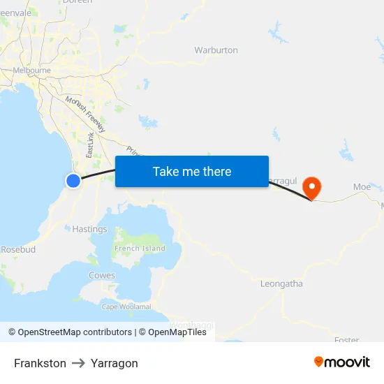 Frankston to Yarragon map