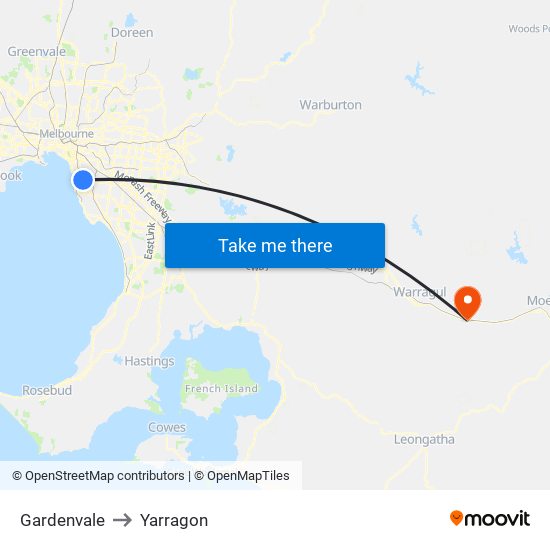 Gardenvale to Yarragon map