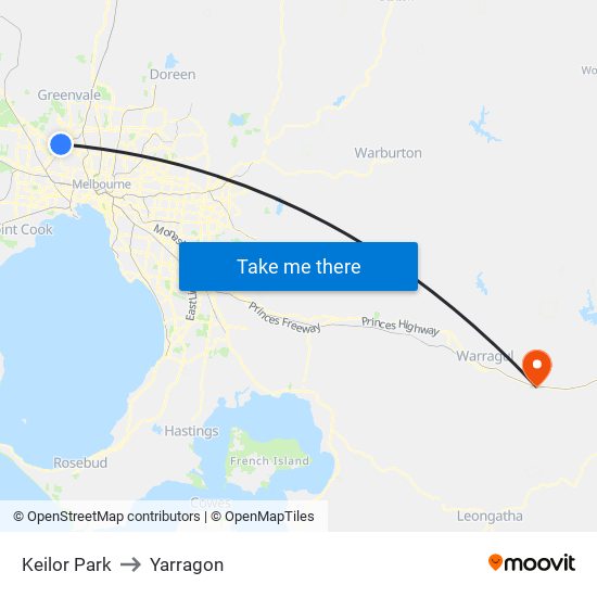 Keilor Park to Yarragon map