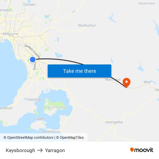 Keysborough to Yarragon map