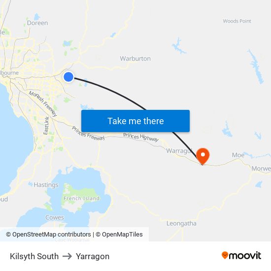 Kilsyth South to Yarragon map